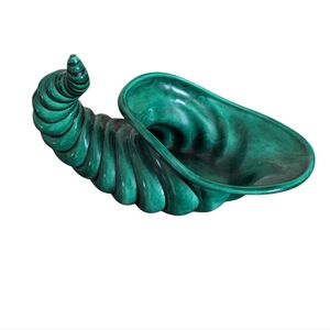 Cornucopia Sea Shell Pottery Vase Turquoise Blue Large Nautical Beach Decor Rare